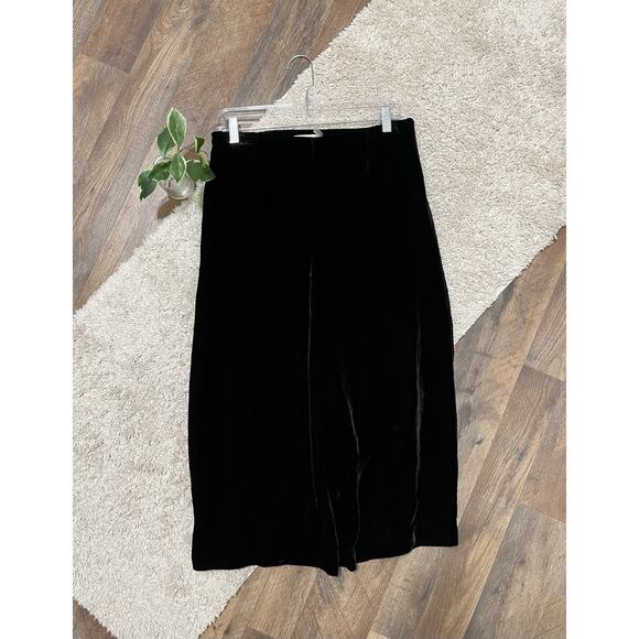 Alice + Olivia 2 Black Velvet High Waisted Cropped Wide Leg Silk Blend Pants - Picture 1 of 6